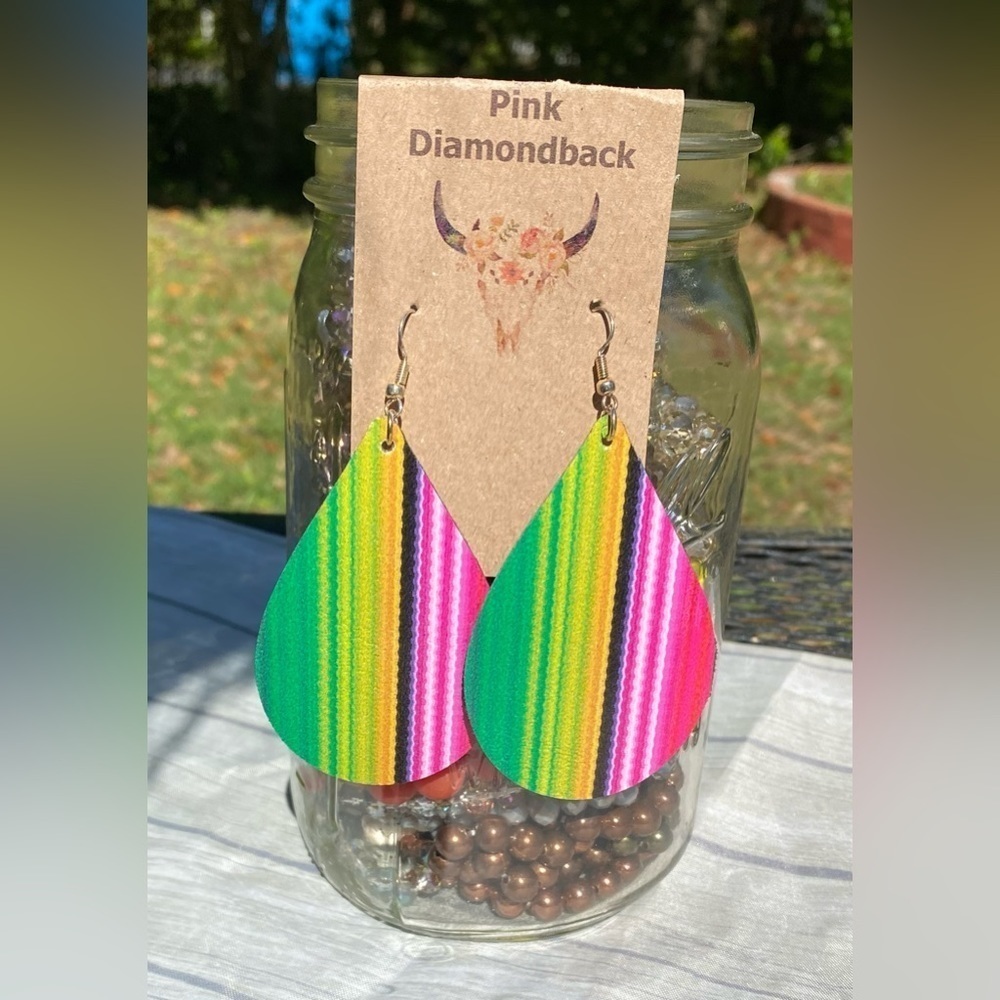 Fiesta Serape Southwest Handmade One Of A Kind Lure Tear Drop Earrings